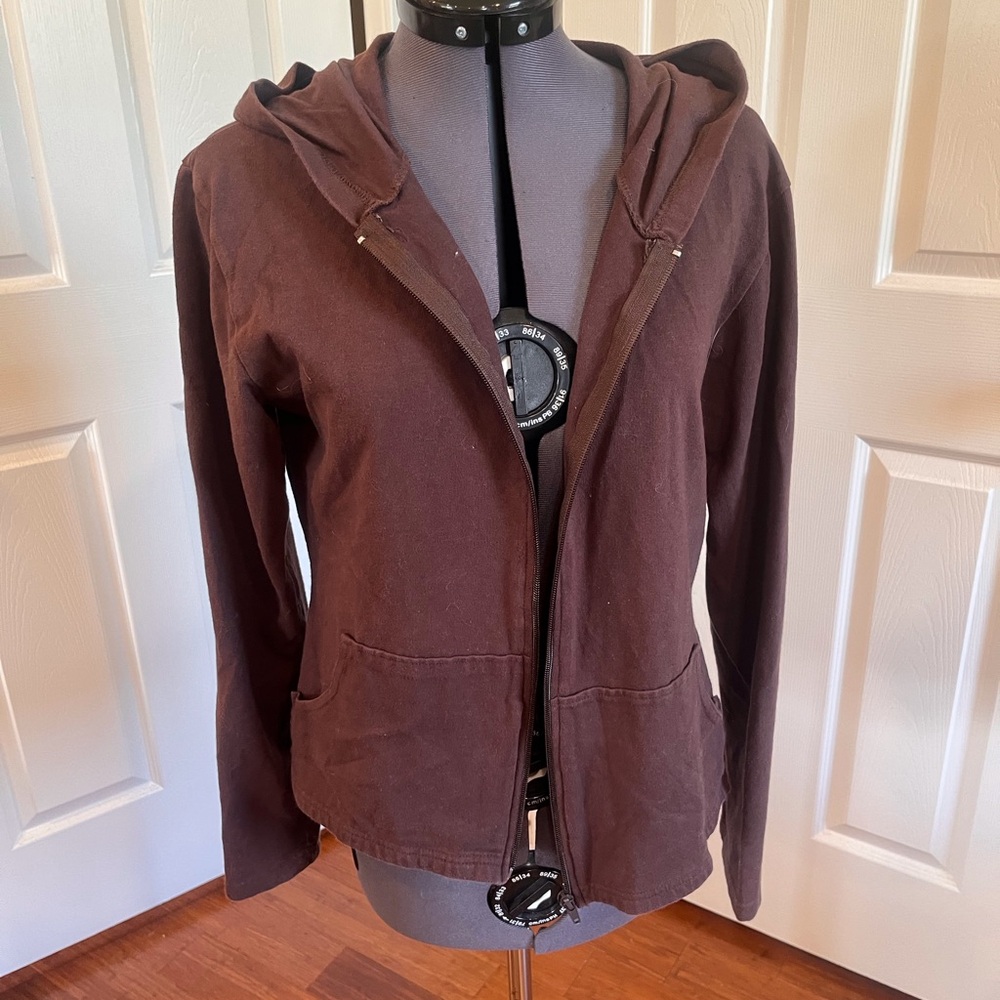 Chocolate brown lightweight zipper front hoodie